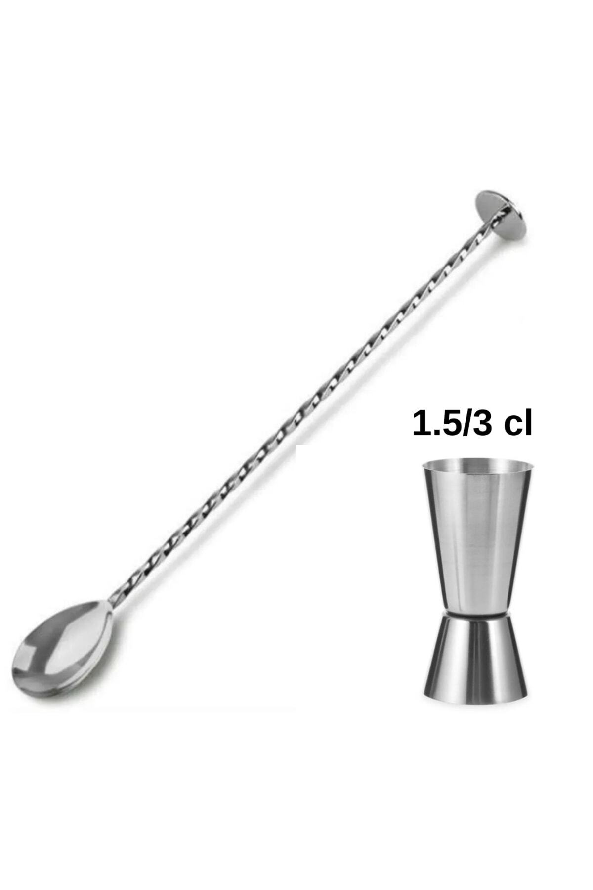 Genel Markalar Tokmaklı Bar Kaşığı + Jigger 1.5/3 Cl Kokteyl Ölçeği