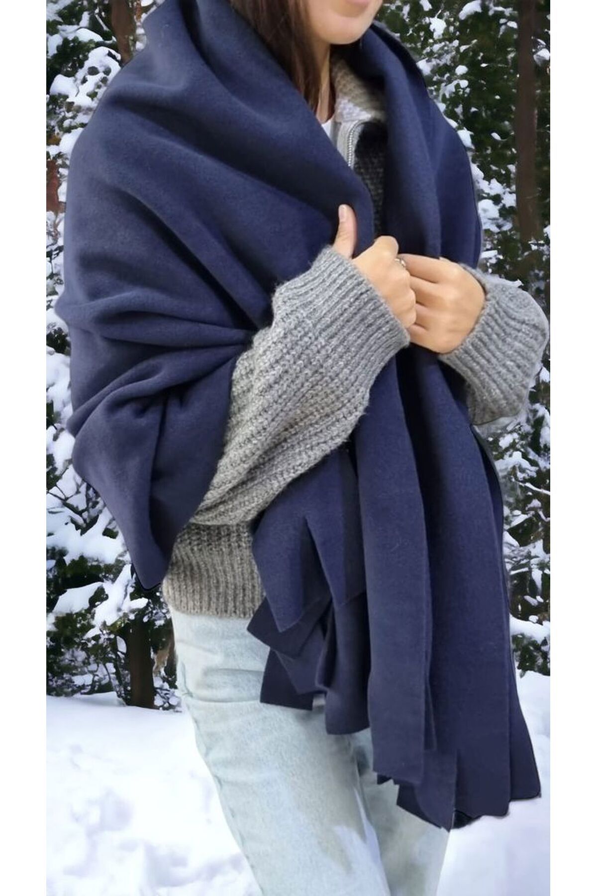 Navy blue cashmere shawl best sale