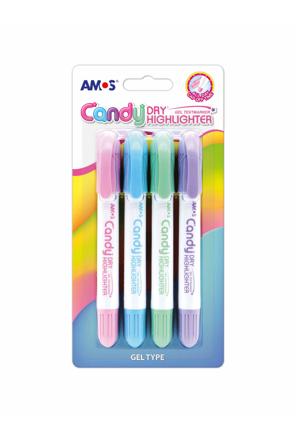 Amos Dry Highlighter - Fosforlu Jel Kalem Pastel Renkler - 4'lu Blister