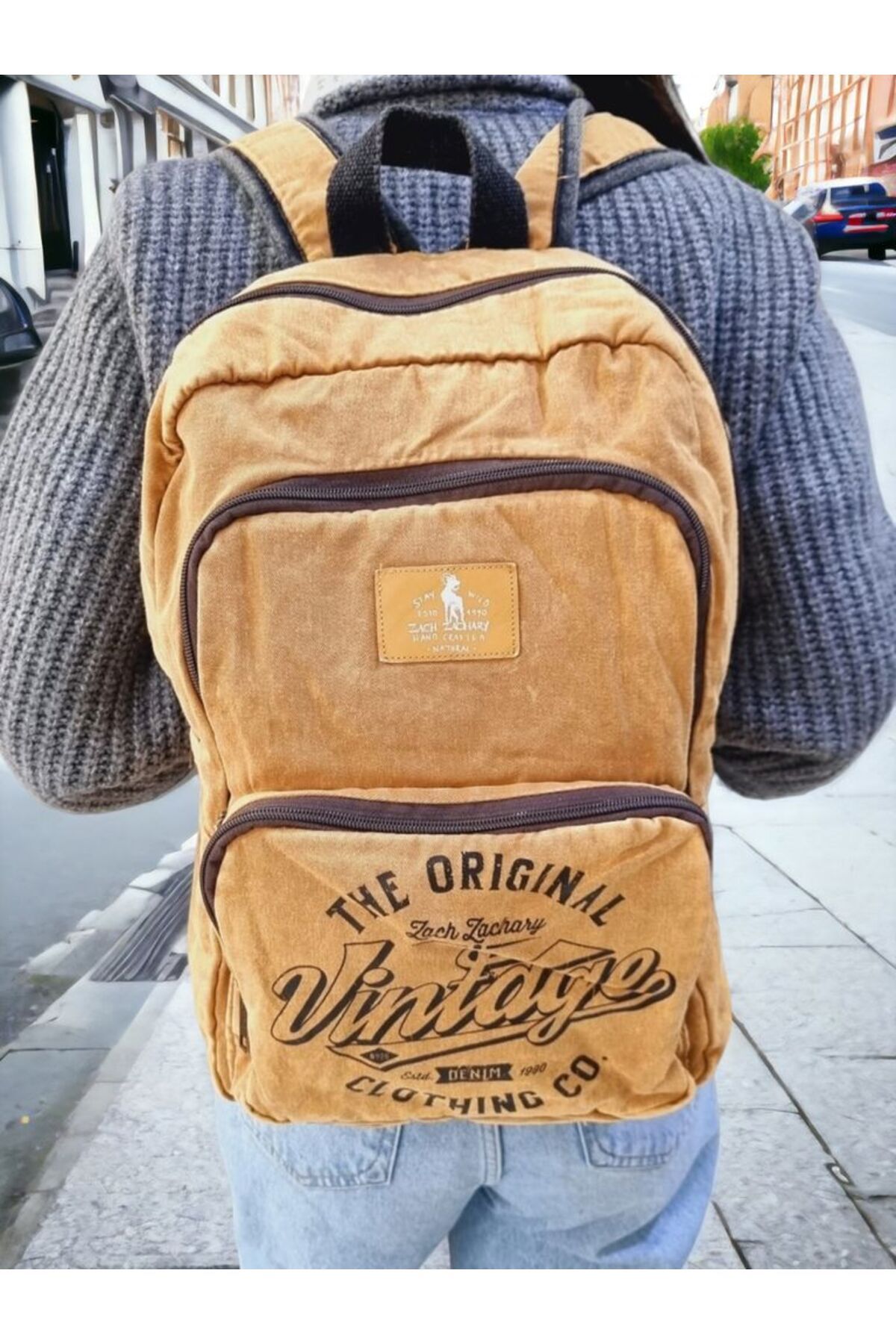 Denim laptop backpack sale