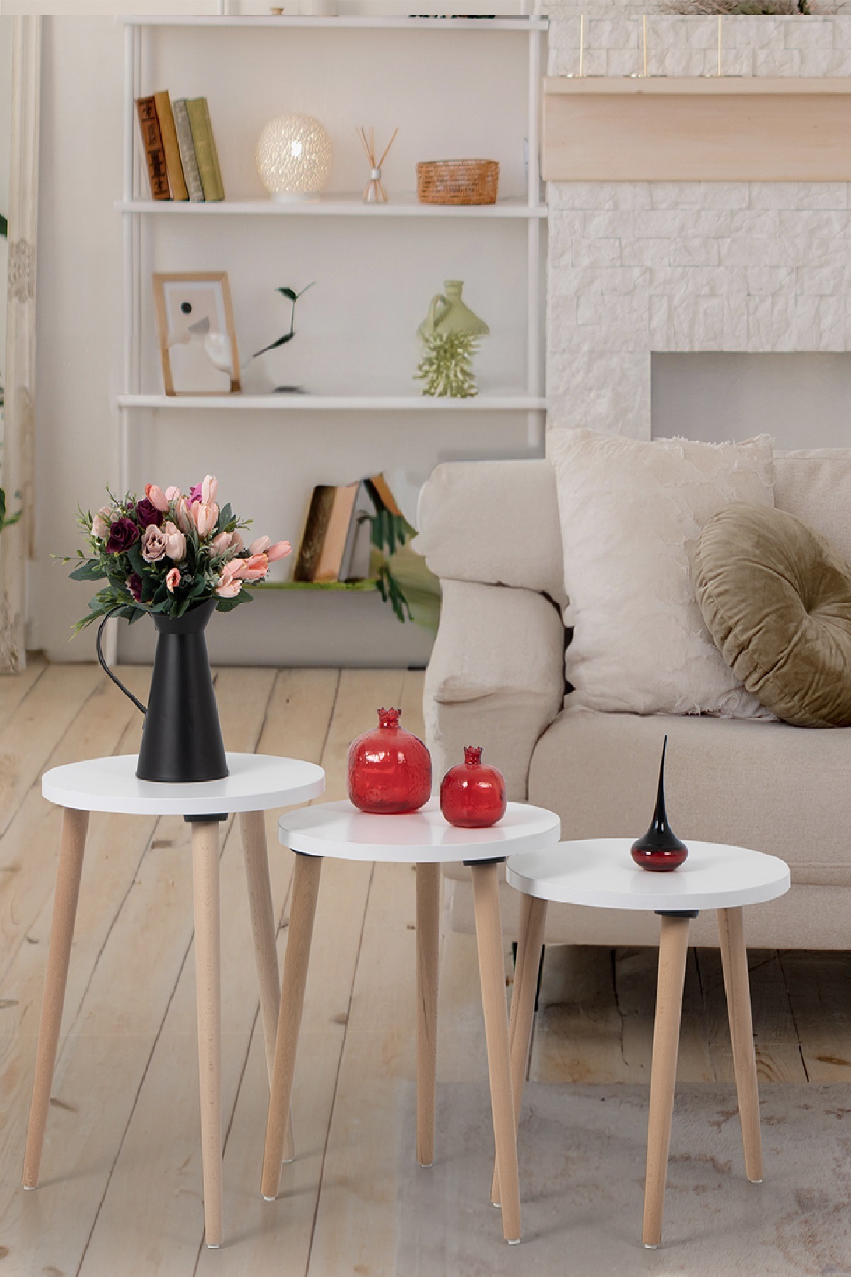 Zigon Coffee Table / Triple Coffee Table / Service Table/decorative Coffee Table /Floara Ring (WHITE)