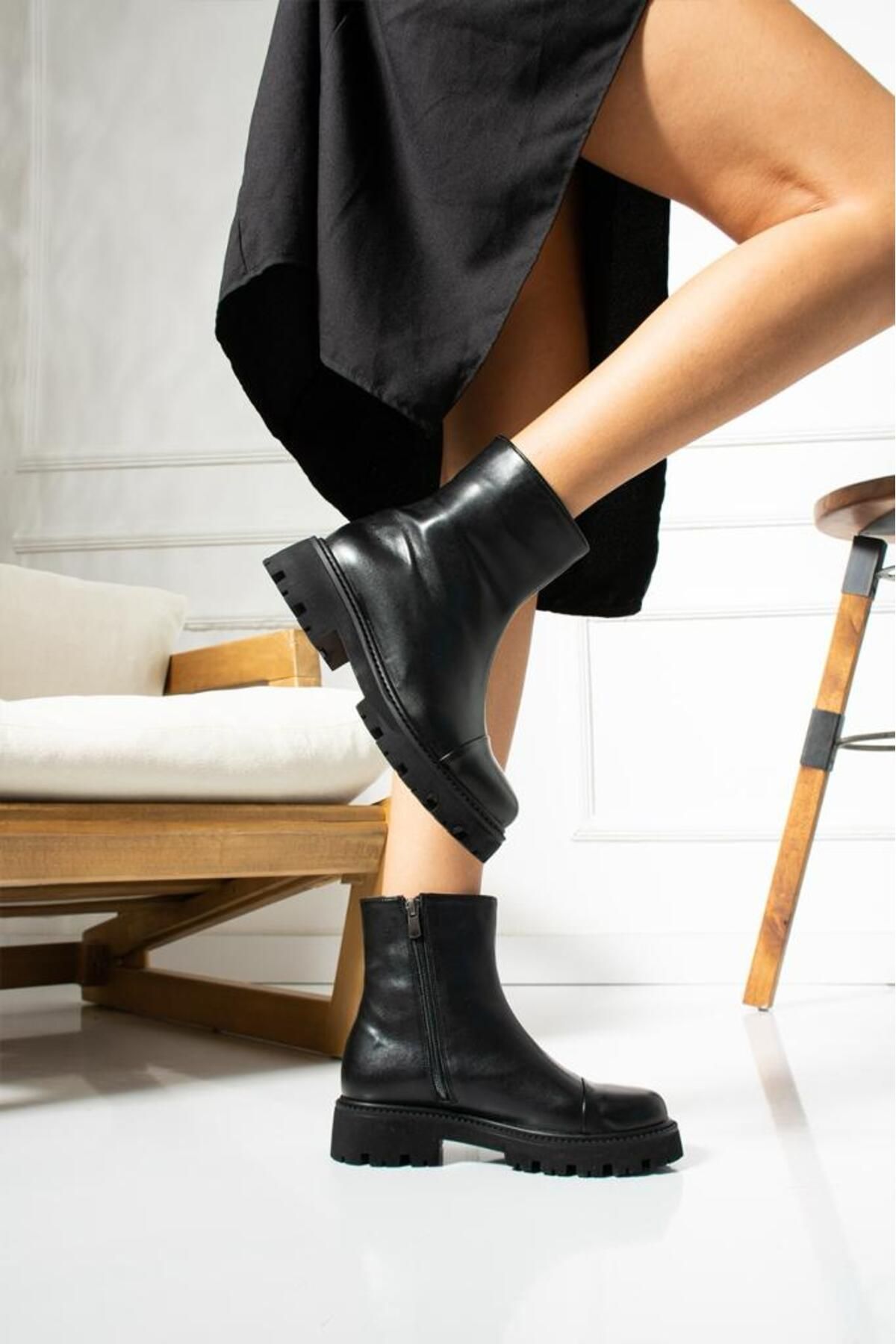 Gamze Shoes Cizme De Damă Ovale Negre - Cu Fermoar Femeie - 41