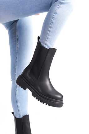 Weynes Uzun Siyah Kadın Uzun Lastikli Kalın Taban Su Geçirmez Postal Bot Wsb0282