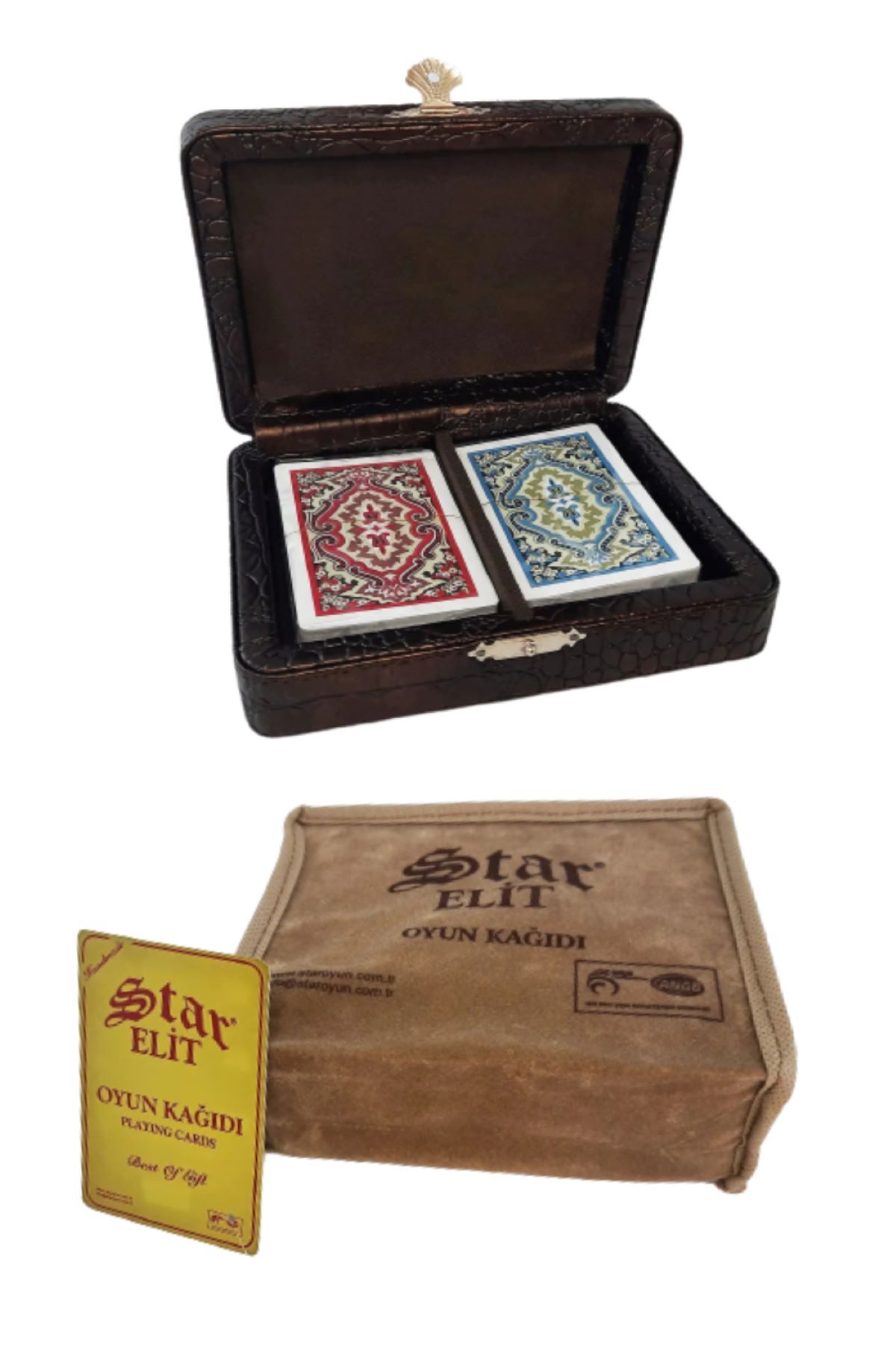 Star Elit Deri Kutu 2 Deste Plastik Biriç, iskambil Oyun Kağıdı