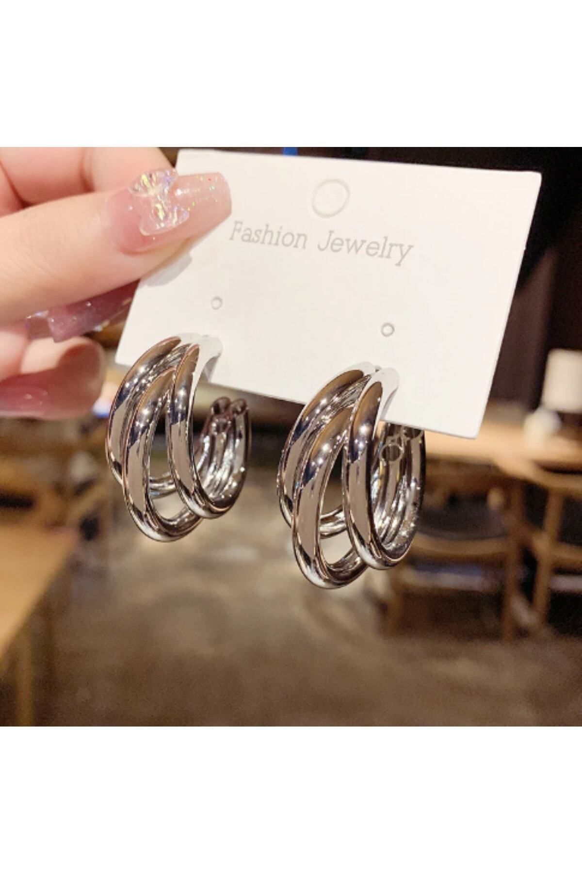 Silver triple hoop earrings new arrivals