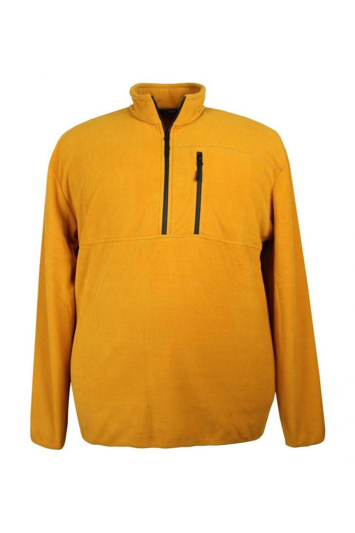 Erkek Büyük Beden Yarım Fermuarlı Polar Sweat Sarı