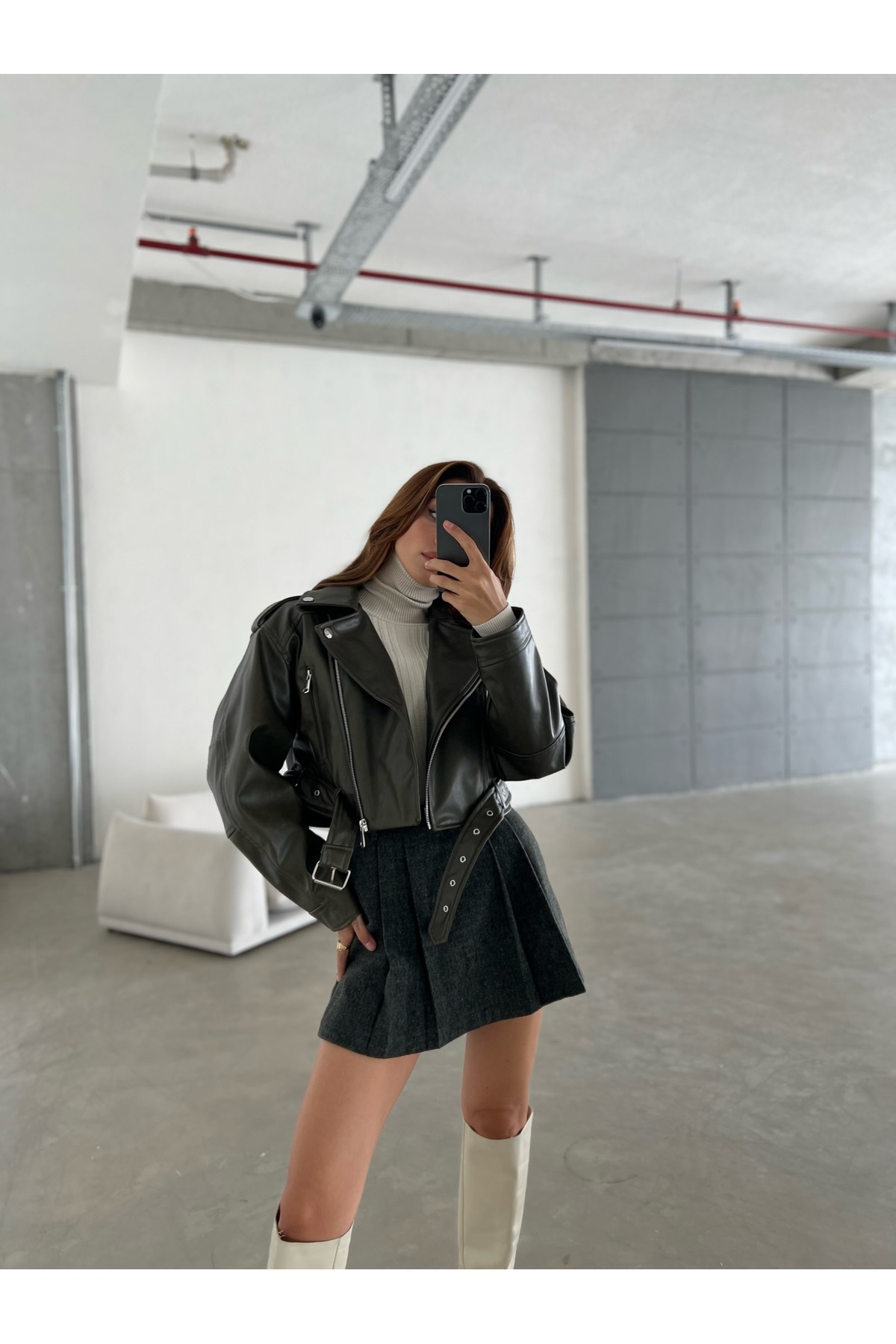 Laluvia-Δερμάτινο μπουφάν Khaki Kelvin Tumbled Biker 6