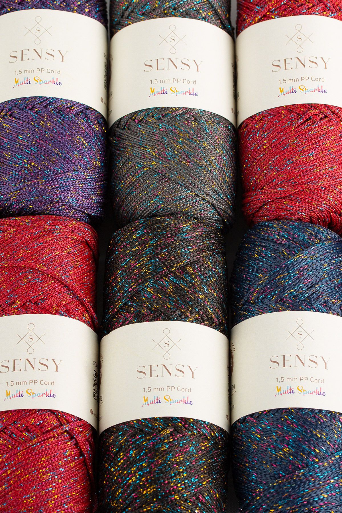SENSY-Multi Sparkle Glitter Multicolored Thread 100 Gr Polyester Macrame Thread Black 1.5 Mm - 150 M 6
