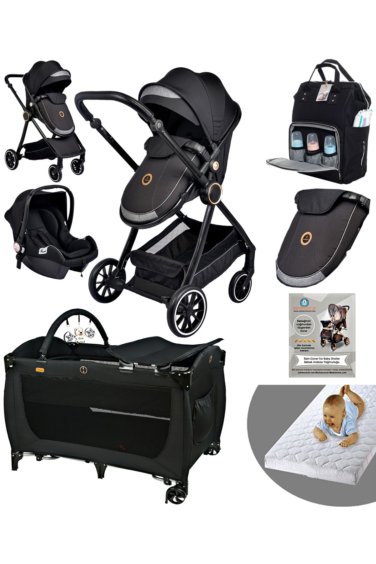 Baby Home 7 в 1 Набор для новорожденных 990 Travel System Детская коляска 560 Манеж-кроватка 000007.000118