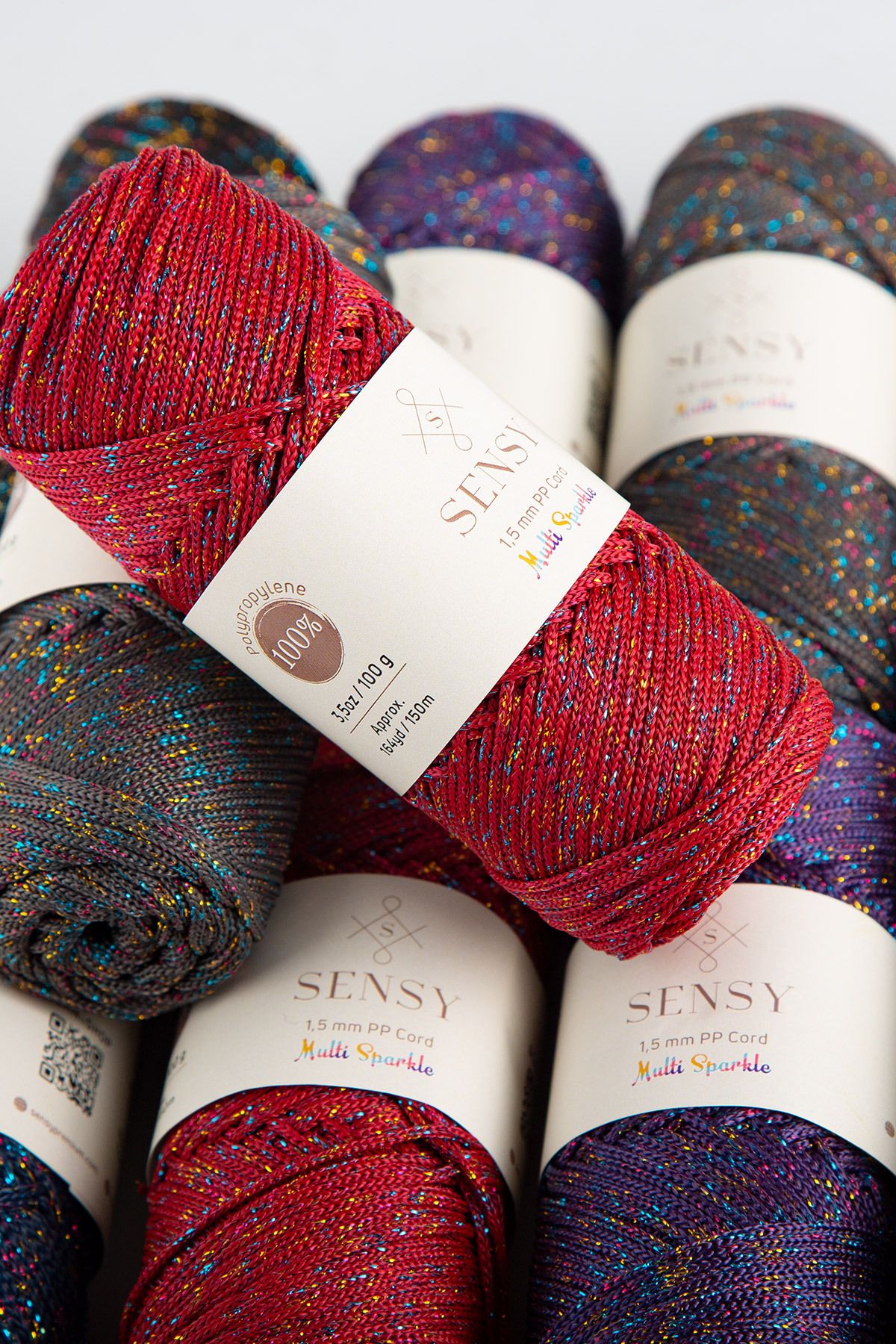 SENSY-Multi Sparkle Glitter Multicolored Thread 100 Gr Polyester Macrame Thread Dark Red 1.5 Mm - 150 M 8