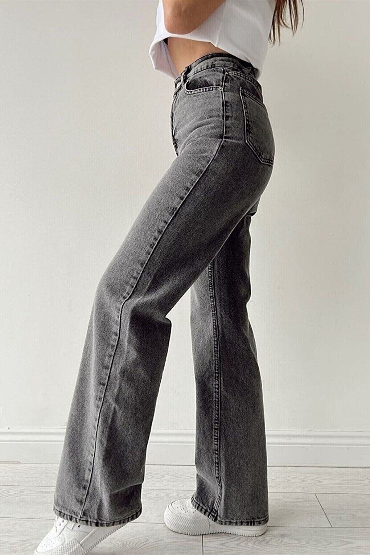 Trn JNS Cesy Lycra Women's Smoked Snow Wash Super High Waist Loose Leg  Denim Jeans Casual Trousers - Trendyol