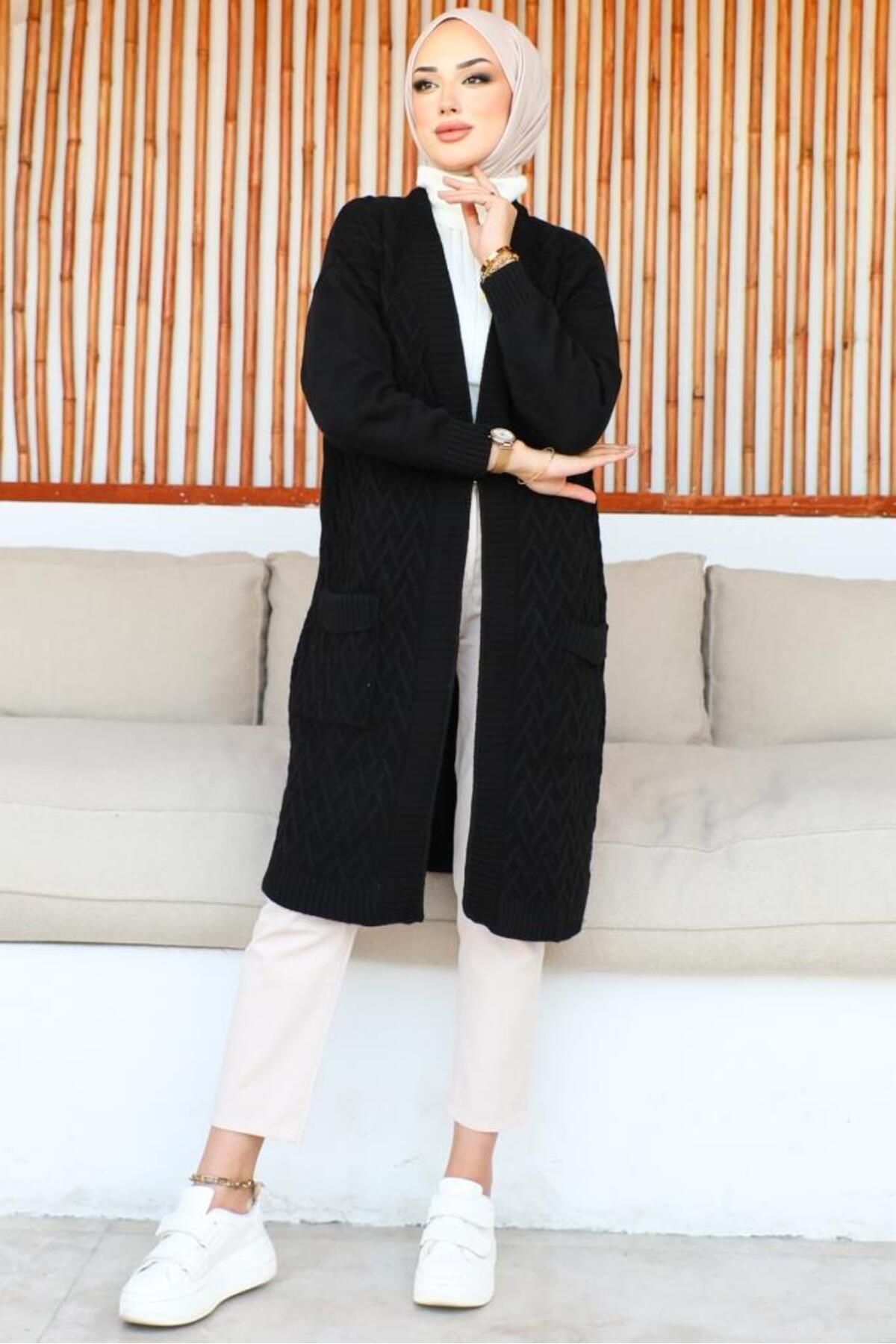 Black chunky cardigan with pockets sales