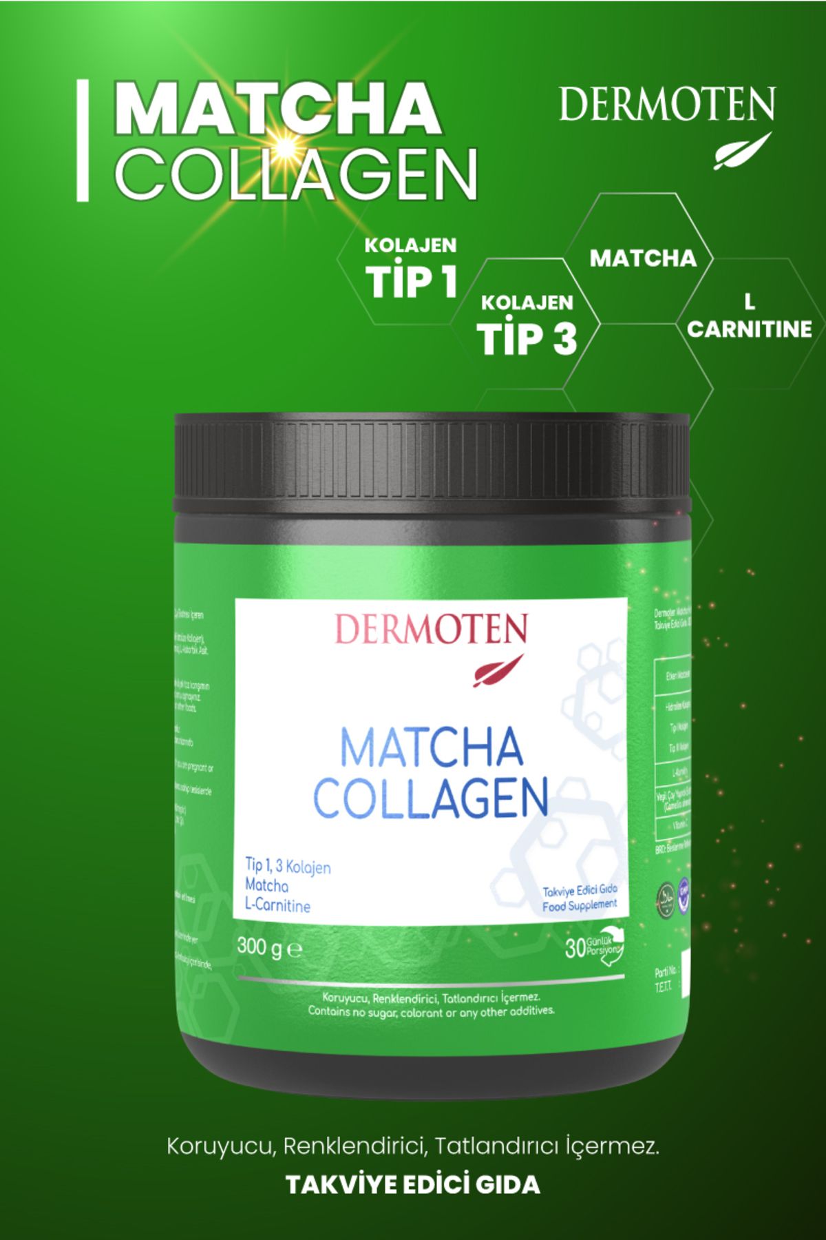 کلاژن MATCHA نوع 1 3 L CARNITIN 30 X 10 000 میلی گرم پودر Dermoten