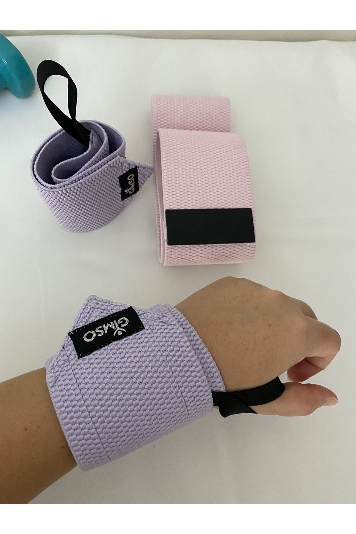 کش مقاومتی صورتی دستبند CrossFit وزن Wraps Fitness بند مچ دست GYMSO