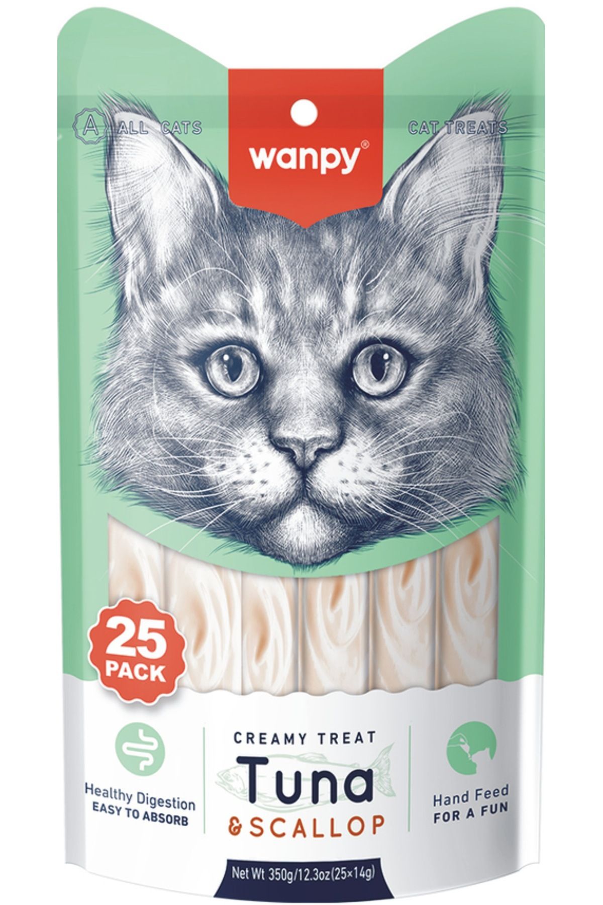 Wanpy kedi ödül Ton & Deniz Taraklı Sıvı Ödül Maması 14 gr. x 25 Adet