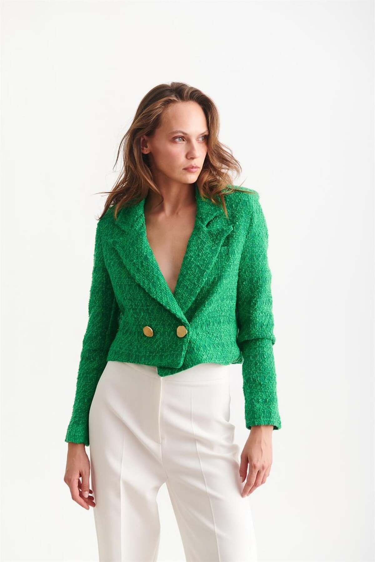 Zara green top tweed blazer