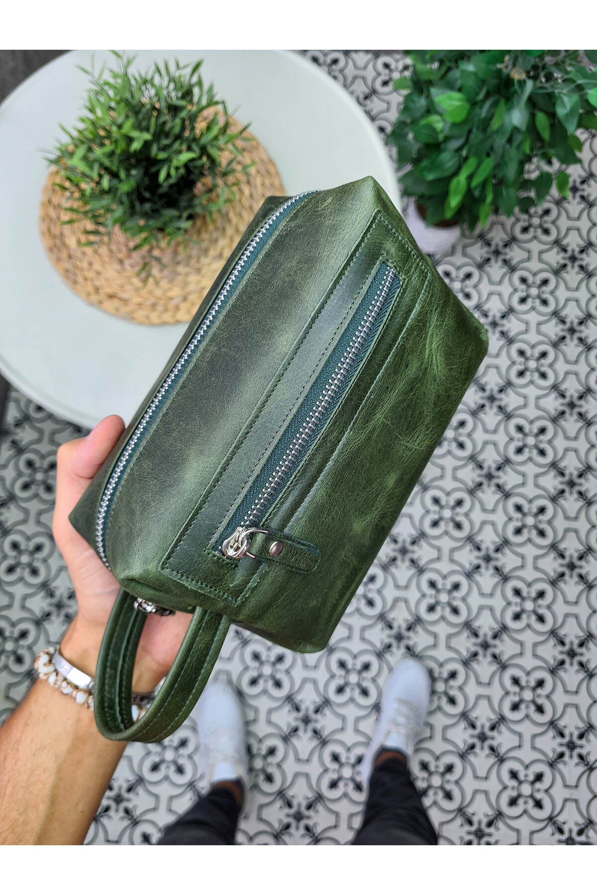 Dark green leather handbag discount