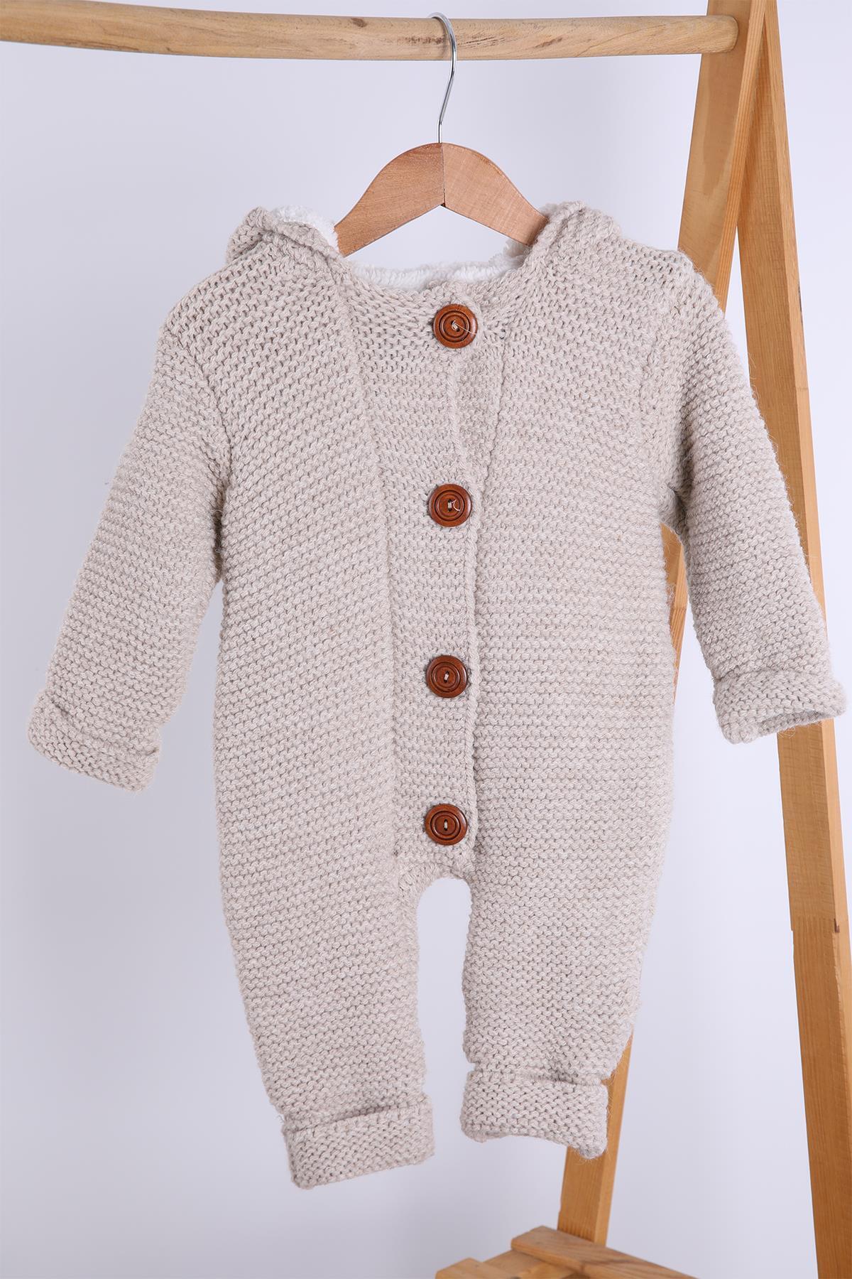 Babyhola %100 Kalın Triko İçi Velsoft Tulum Kız Erkek Bebek Çocuk Ponpon Kapüşonlu Kışlık Dış Tulum fotoğrafı 2 (önizleme)