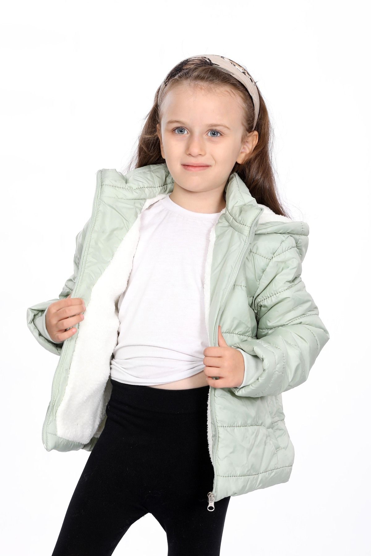 VODENS Girl s Thick Water Repellent Mint Coat with Fleece Underwear