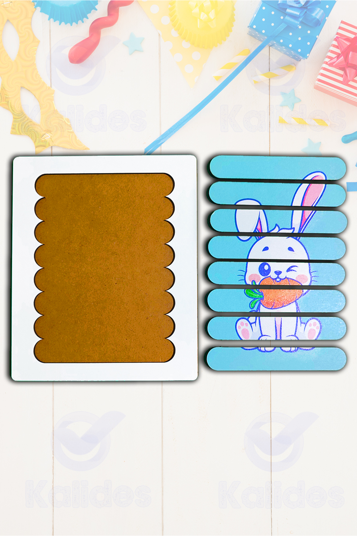 kalides Montessori Eğitici Ahşap Puzzle - Şerit Puzzle - Sevimli Tavşan fotoğrafı 4 (önizleme)