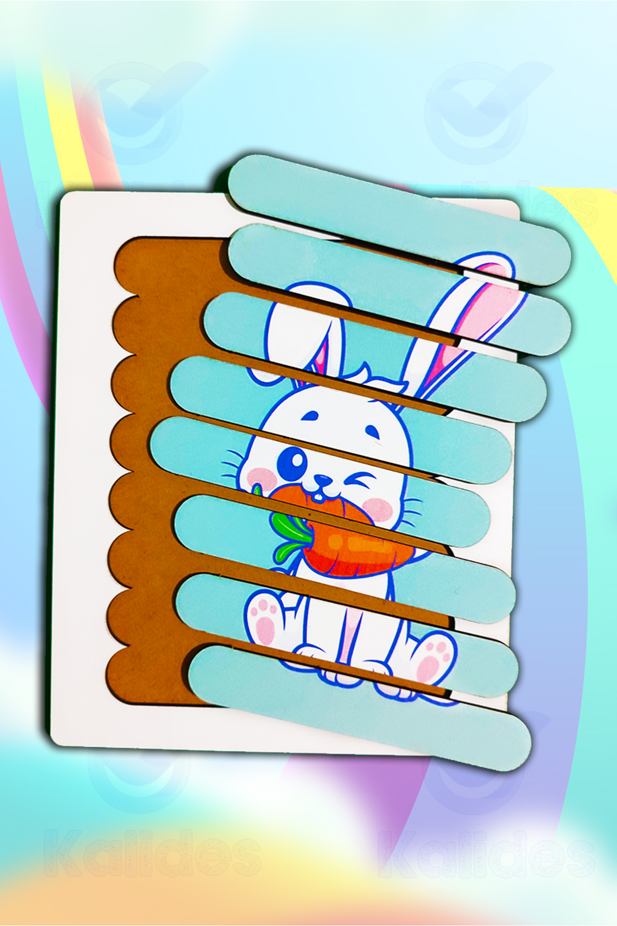 kalides Montessori Eğitici Ahşap Puzzle - Şerit Puzzle - Sevimli Tavşan fotoğrafı 3 (önizleme)