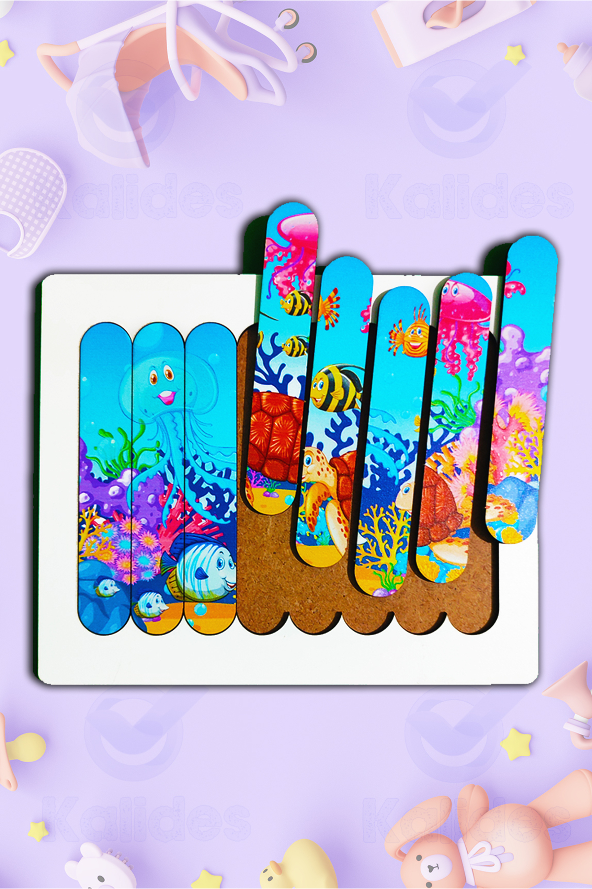 kalides Montessori Eğitici Ahşap Puzzle - Şerit Puzzle - Denizaltı Hayvanları fotoğrafı 2 (önizleme)