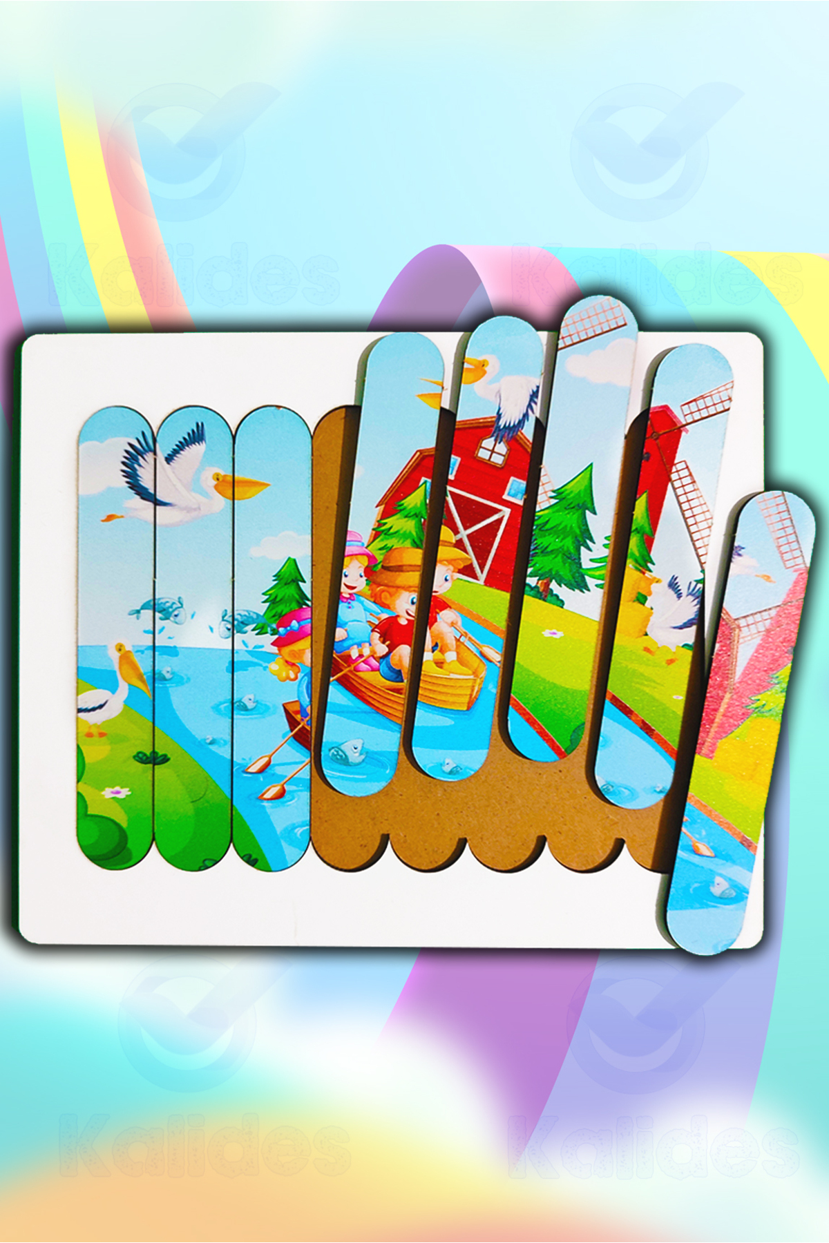 kalides Montessori Eğitici Ahşap Puzzle - Şerit Puzzle - Çiftlik fotoğrafı 3 (önizleme)