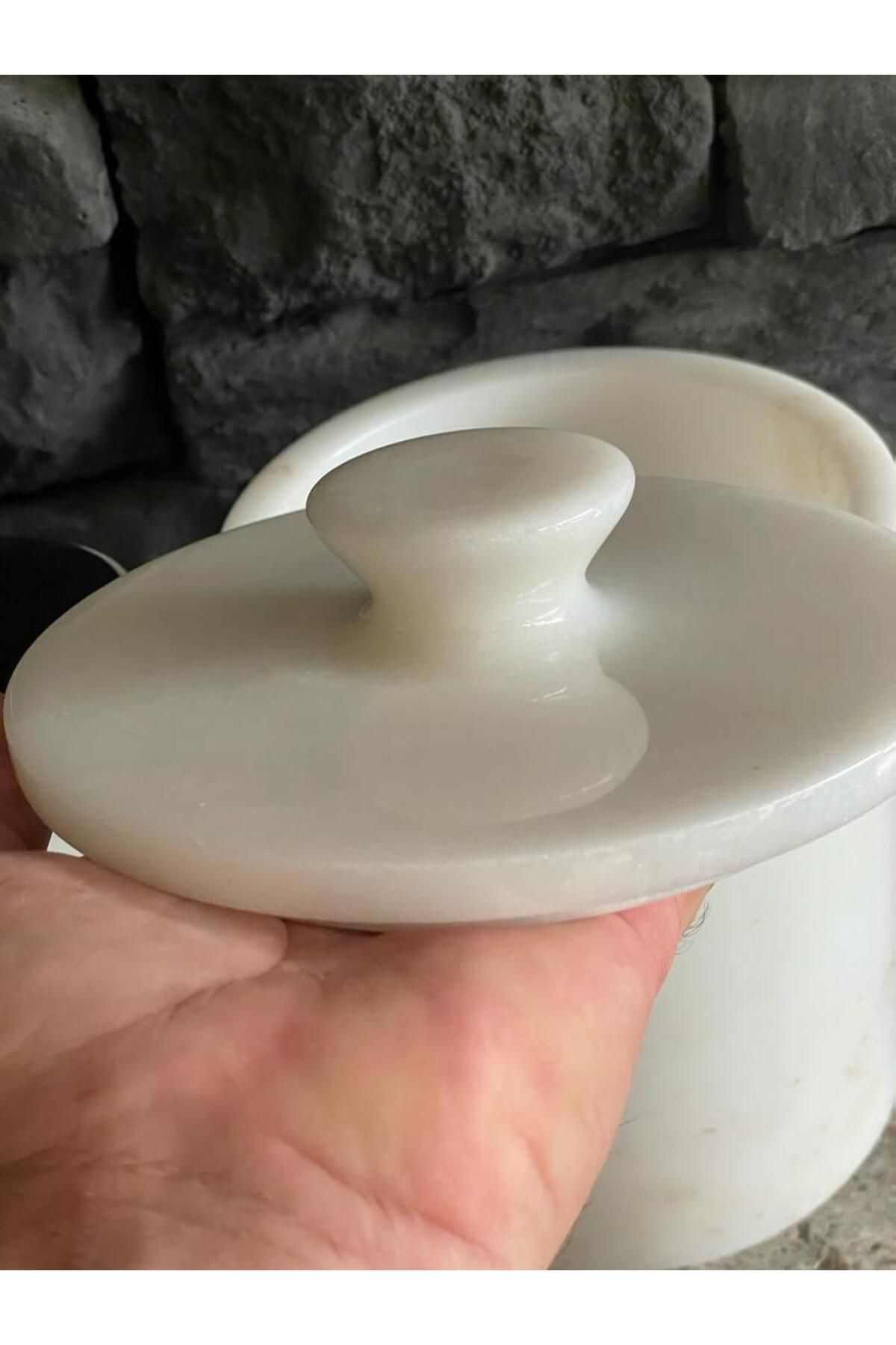 Polen Stone-White Marble Trash Can, Marble Handle and Brush Holder Set of 2 4