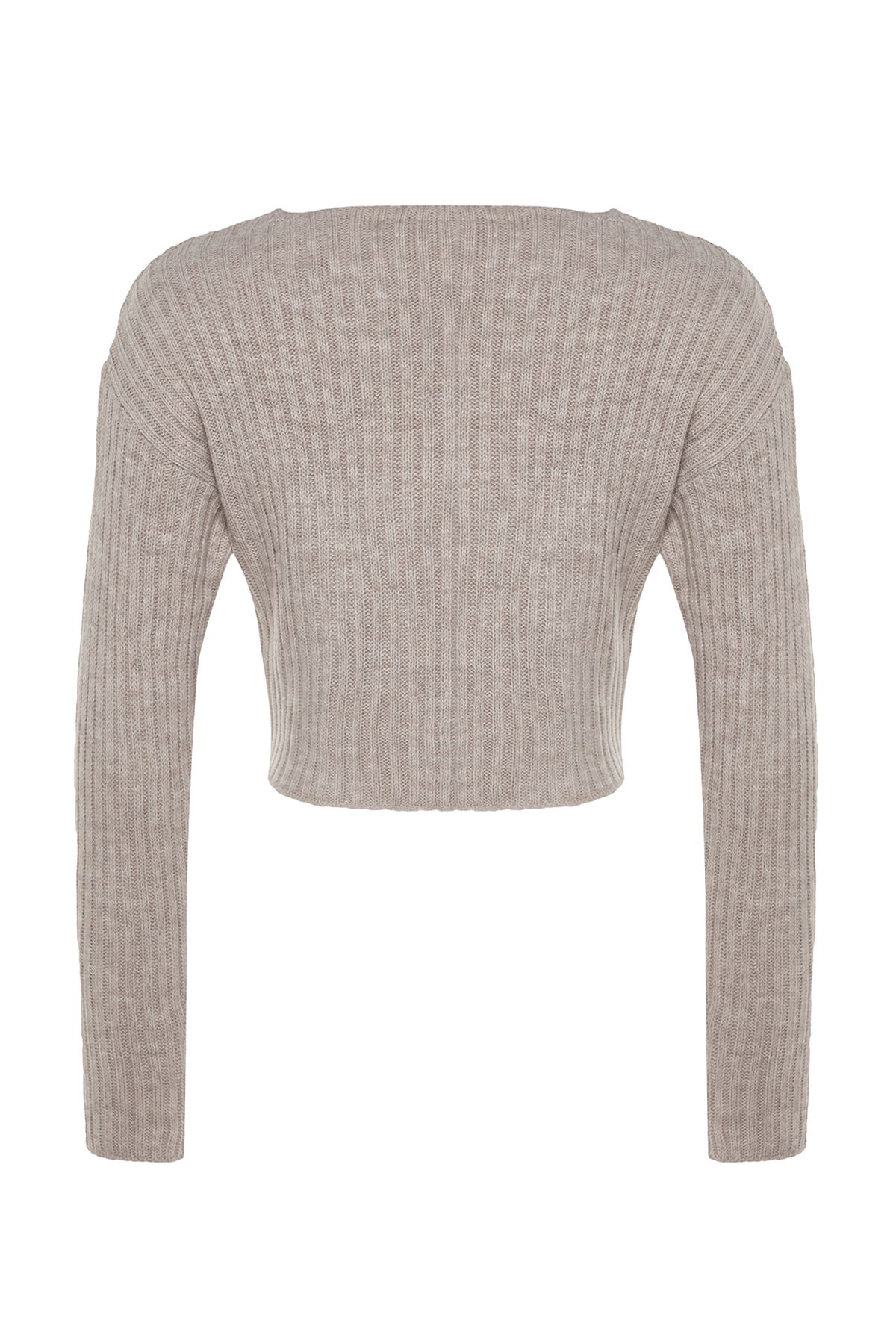 Kolekcia Trendyol-Pletený sveter Mink Crop Basic s výstrihom do V TWOAW24KZ01214 9