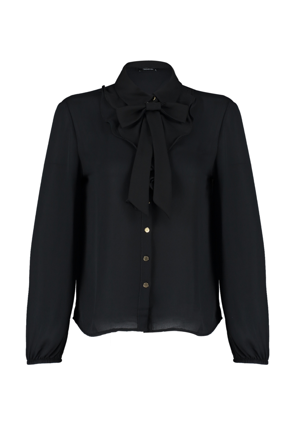 Trendyolmilla  Siyah Çıkarılabilir Fiyonklu Oversize Dokuma Gömlek TWOAW24GO00164 - Görsel 6