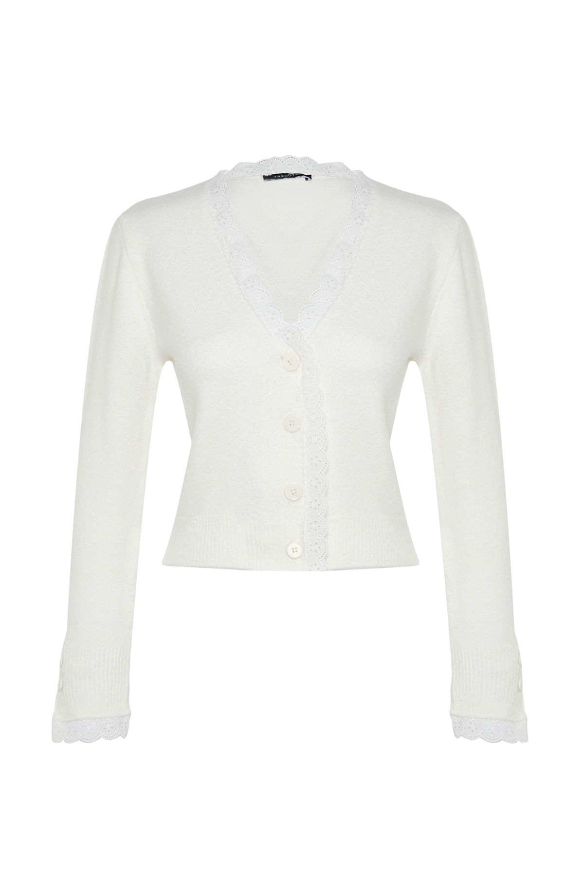 Trendyolmilla  Ekru Yumuşak Dokulu Dantel Detaylı Triko Hırka TWOAW24HI00131 - Görsel 6