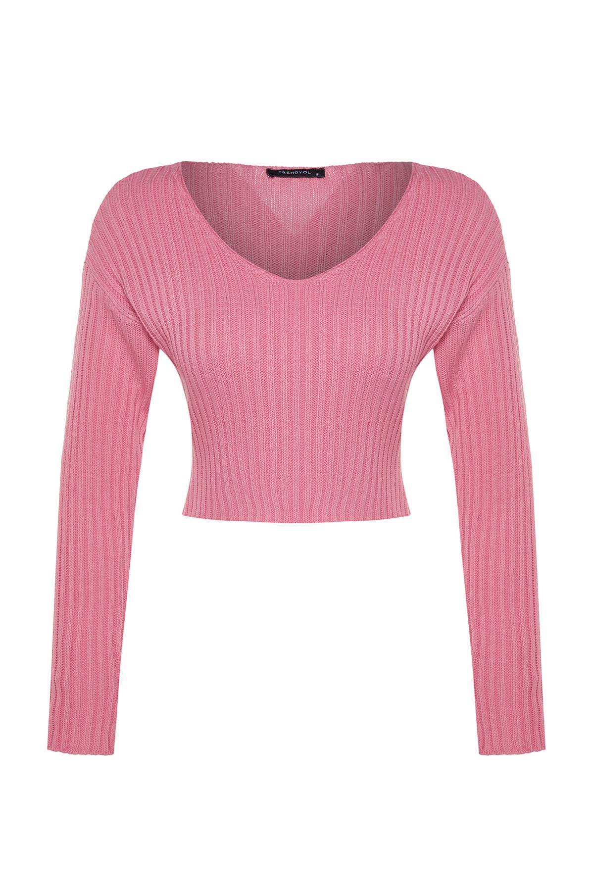 Trendyol Collection-Różowy sweterek z dzianiny basic z dekoltem w kształcie litery V TWOAW24KZ01214 7
