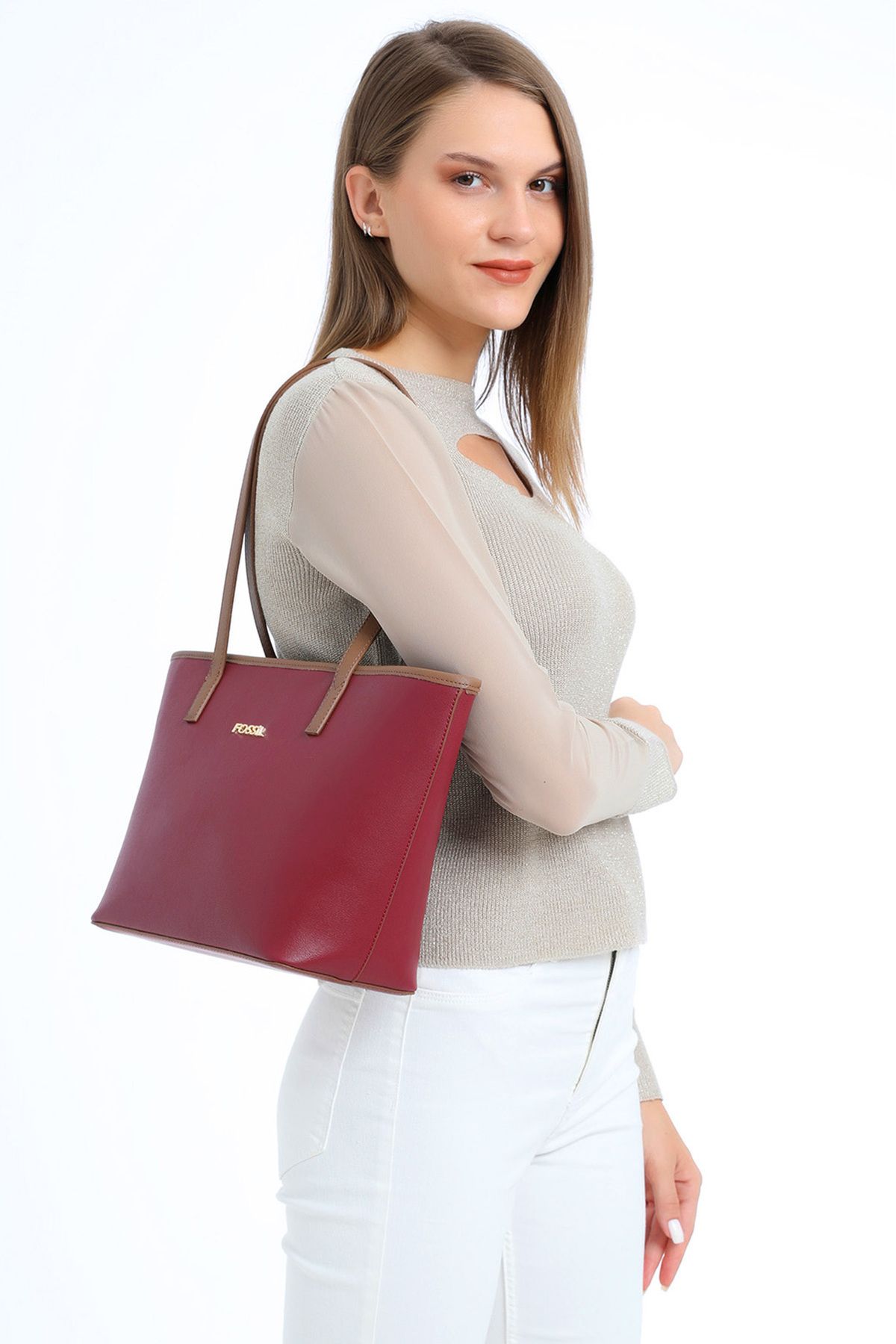 Fossil red leather sales shoulder bag