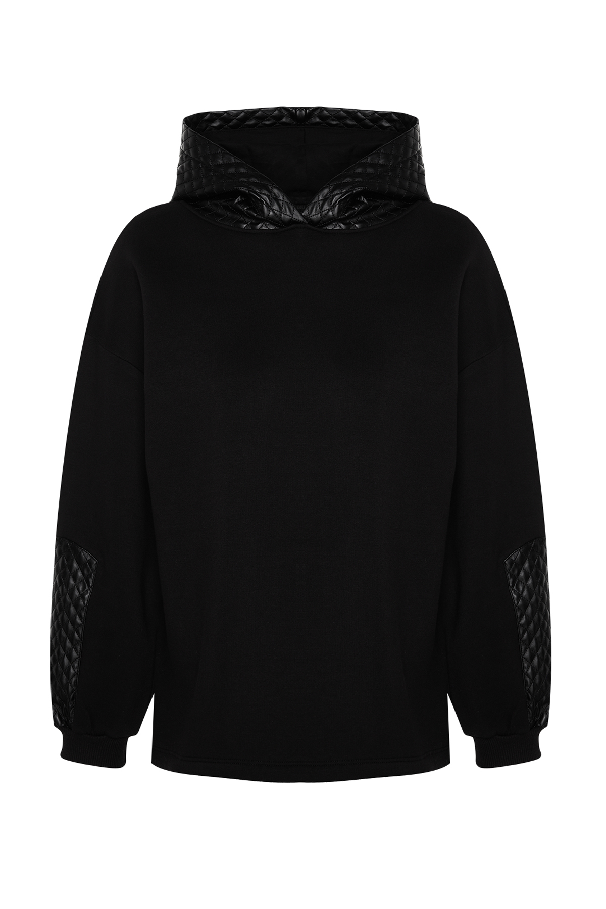Trendyolmilla  Siyah Kalın İçi Polarlı Kapitoneli Oversize/Geniş Kesim Kapüşonlu Örme Sweatshirt TWOAW24SW00205 - Görsel 7