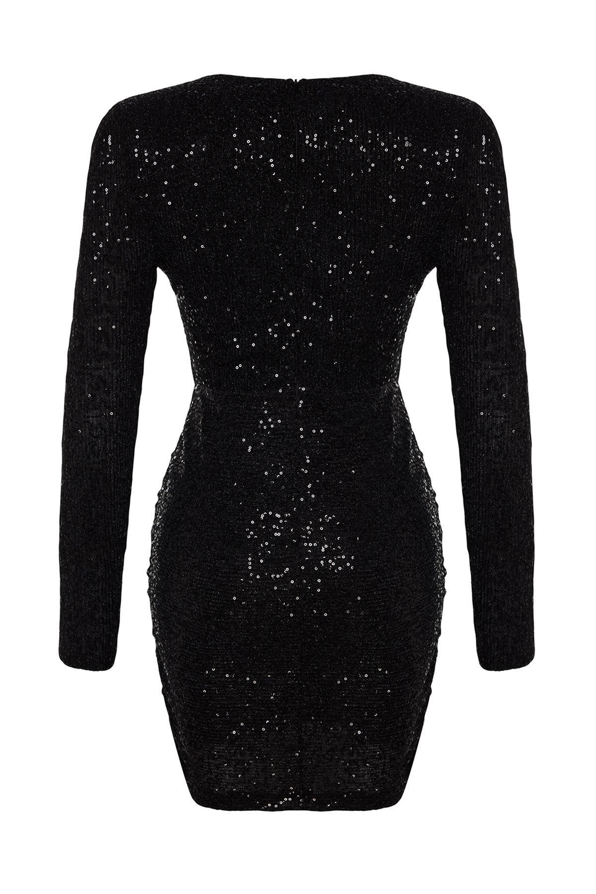 Trendyol Collection-Černé, přiléhavé, třpytivé detaily z kovového drátu do V Flitrové krátké stylové večerní šaty Tpraw24El00159 8