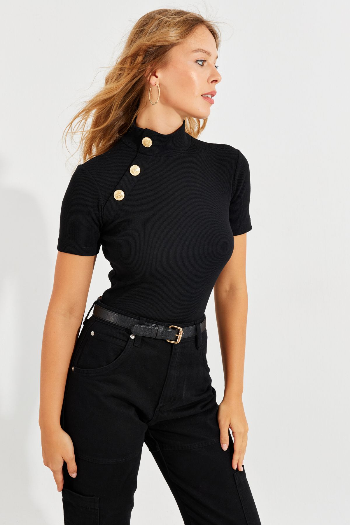 Cool & Sexy-Schwarze, geknöpfte Camisole-Damenbluse EY2560 11