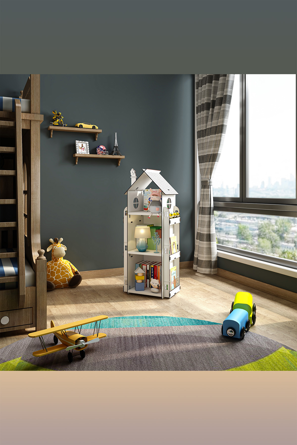 Mingitav Roofy 9 Raflı Ahşap Montessori Çocuk Odası Eğitici Kitaplık Iskandinav Tarz Montessori Kitaplık fotoğrafı 6 (önizleme)