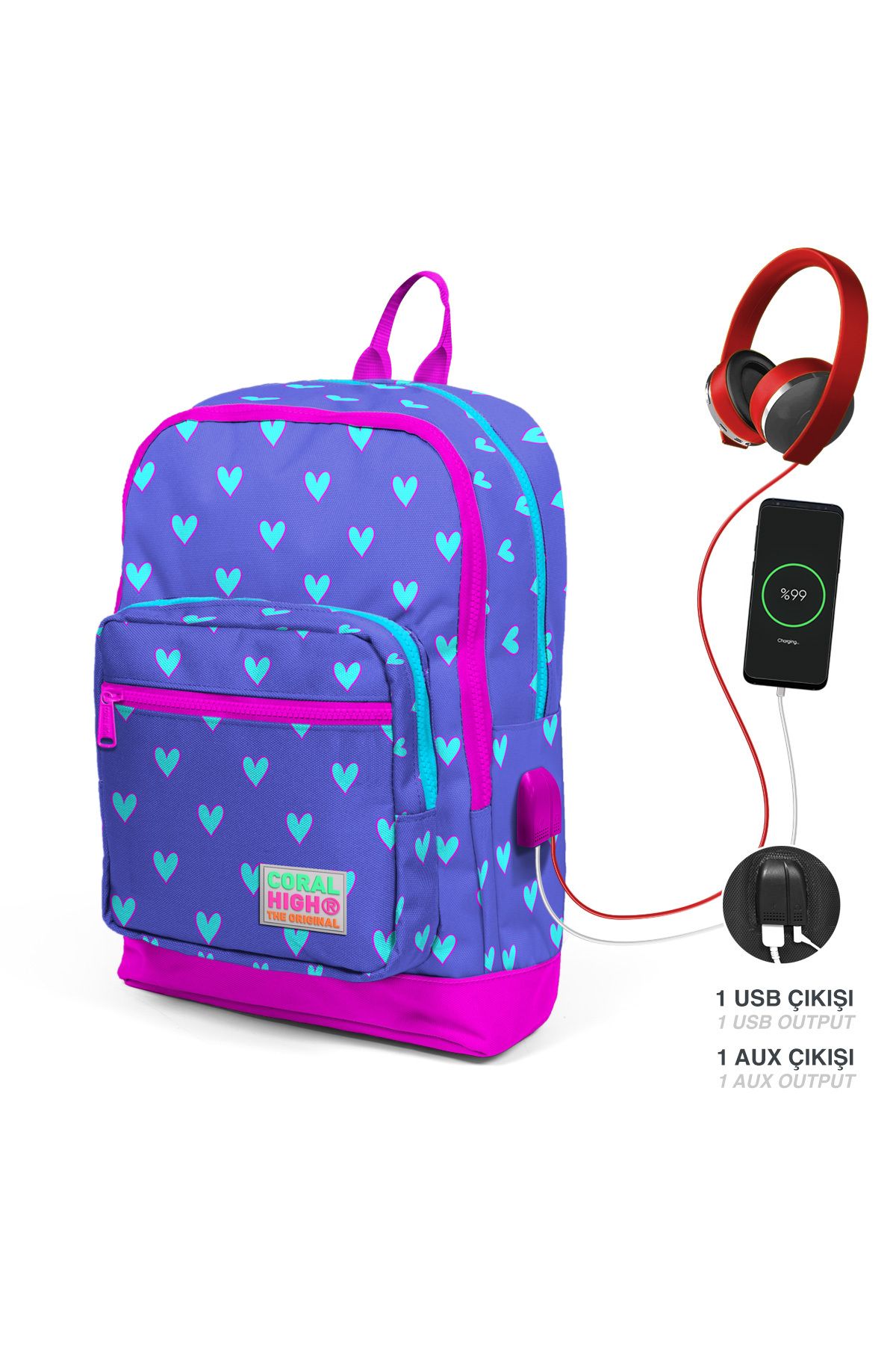 Coral High School Bag Pink Checkered Trendyol
