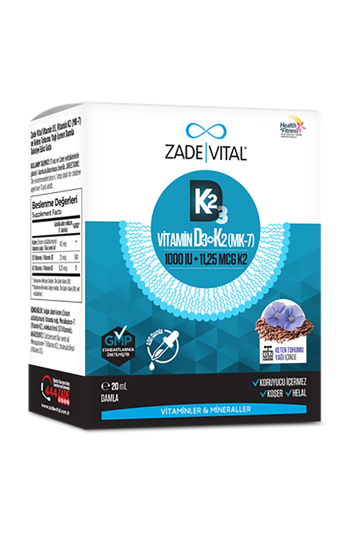 Zade Vital-D3 K2 (MK-7) VITAMIN AND LINEN SEED OIL DROP (20ml) 2