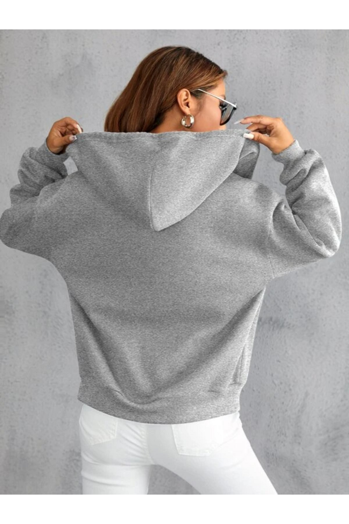 trendgar GRİ FERMUARLI KAPŞONLU HIRKA SWEATSHİRT görsel 3