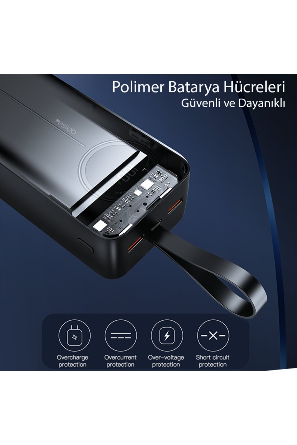 40.000 mAh Dijital Göstergeli USB3.0 Taşınabilir 3 Çıkışlı PD Hızlı Şarj Powerbank Siyah 4