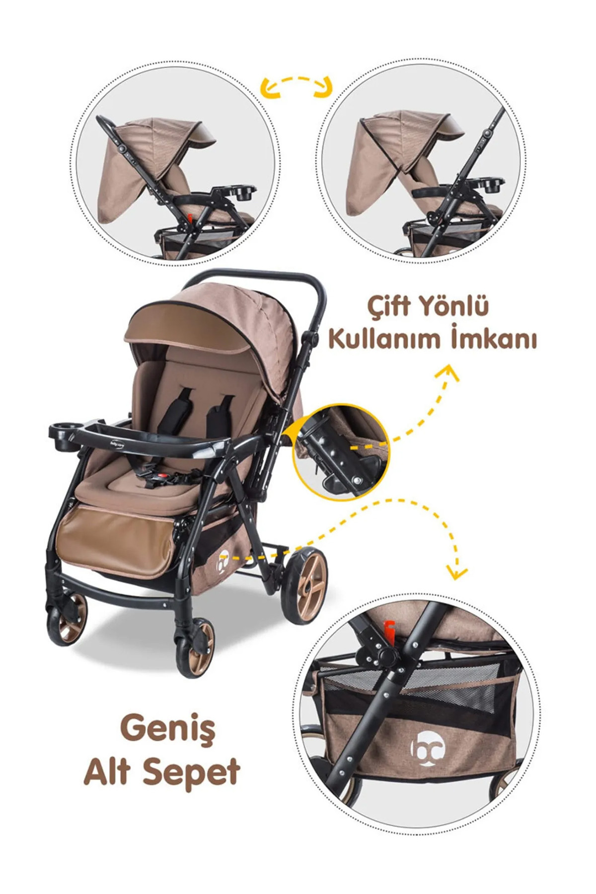 Baby Care Combo Maxi Pro Çift Yönlü Bebek Arabası Kahverengi fotoğrafı 3 (önizleme)
