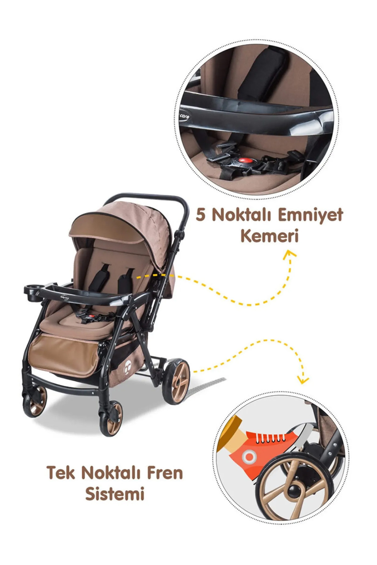 Baby Care Combo Maxi Pro Çift Yönlü Bebek Arabası Kahverengi fotoğrafı 4 (önizleme)