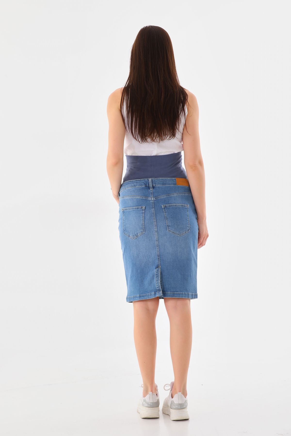 Denim midi online skirt maternity