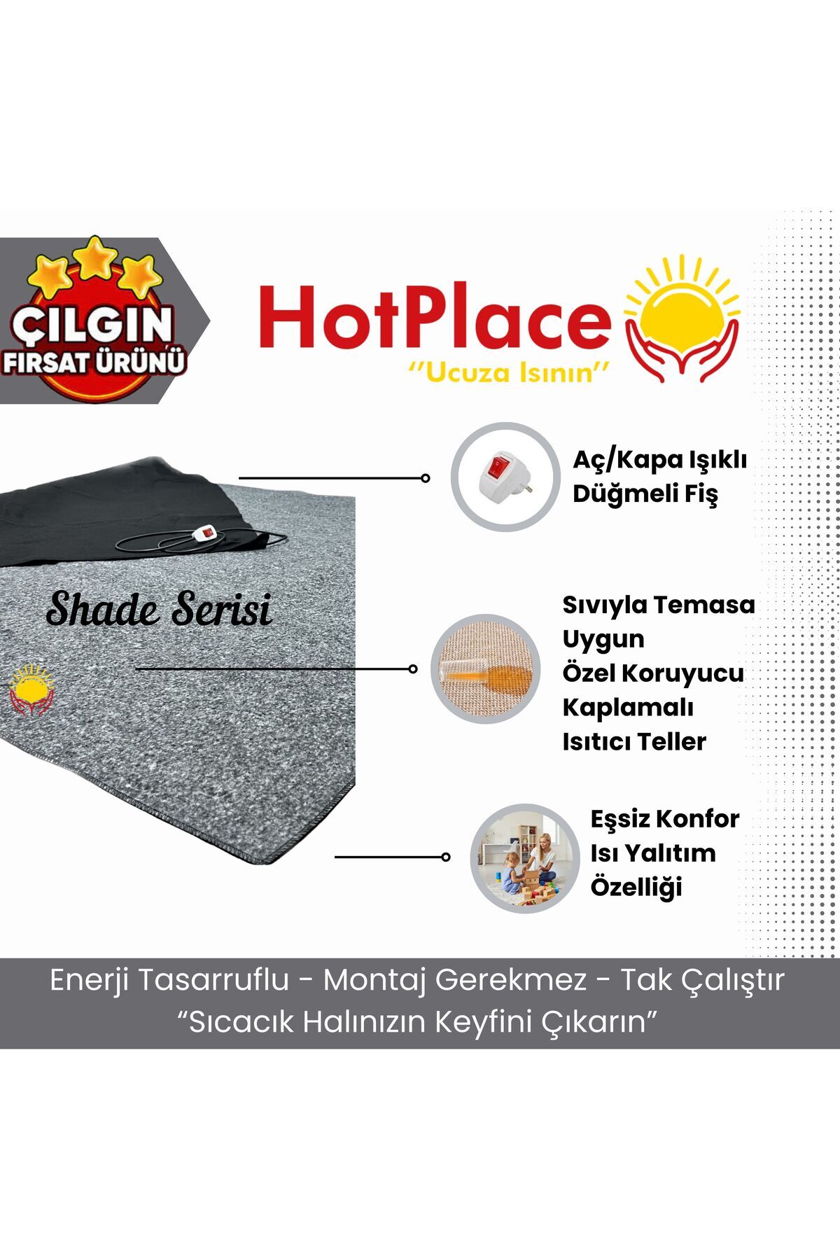 HotPlace Shade Elektrikli Halı Altı Isıtıcı Ped 180cm X 250cm 900 Watt Under Carpet Heating Pad