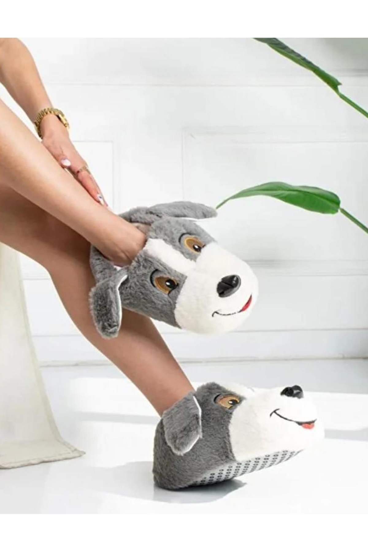 Genel Markalar Unisex Köpek Figürlü Peluş Panduf Ev Pandufu Ev Botu