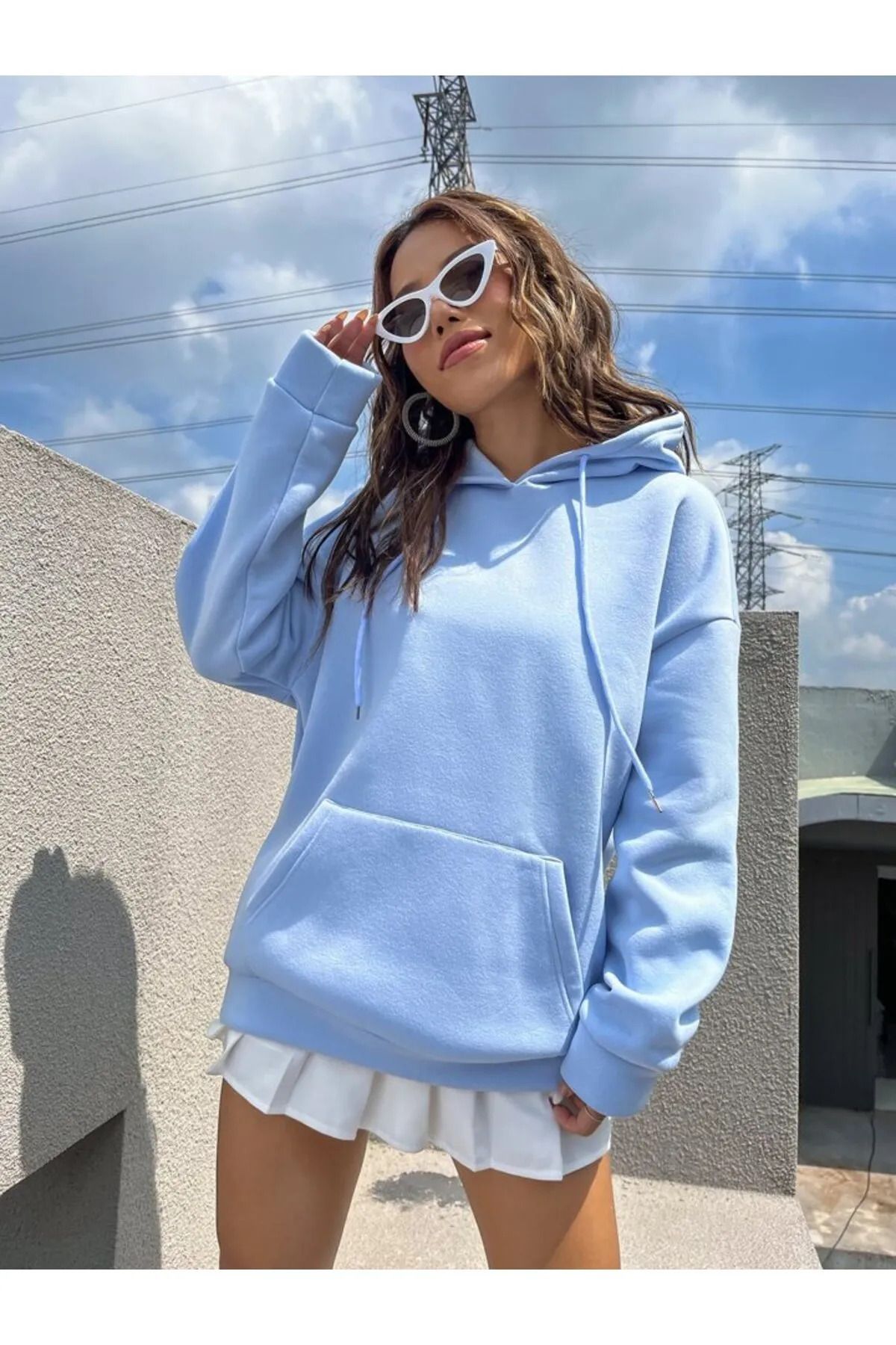 Baby blue oversized sweatshirt cheap