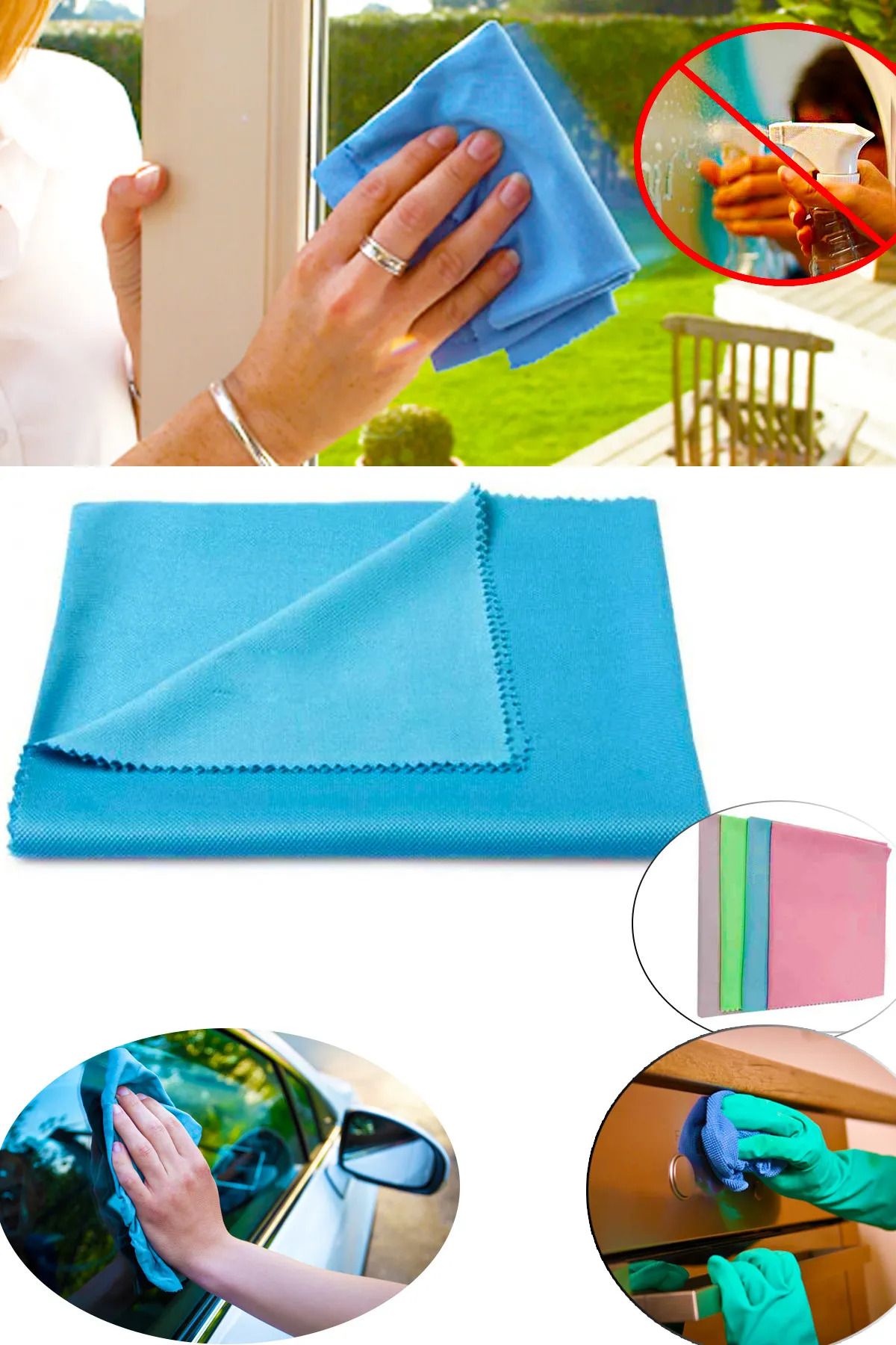 Deterjansız Mikrofiber Cam Bezi 40x50 %100 Cam Ayna Gibi Tüm Yüzeylerde İz Tüy Hav ve Leke Bırakmaz