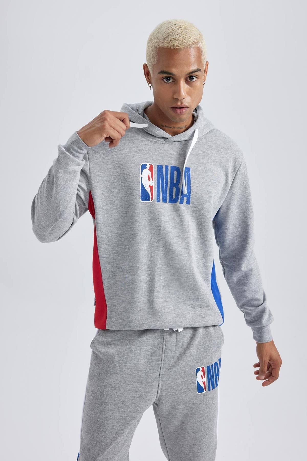 Defacto Fit Nba Wordmark Regular Fit Hooded Premium Sweatshirt