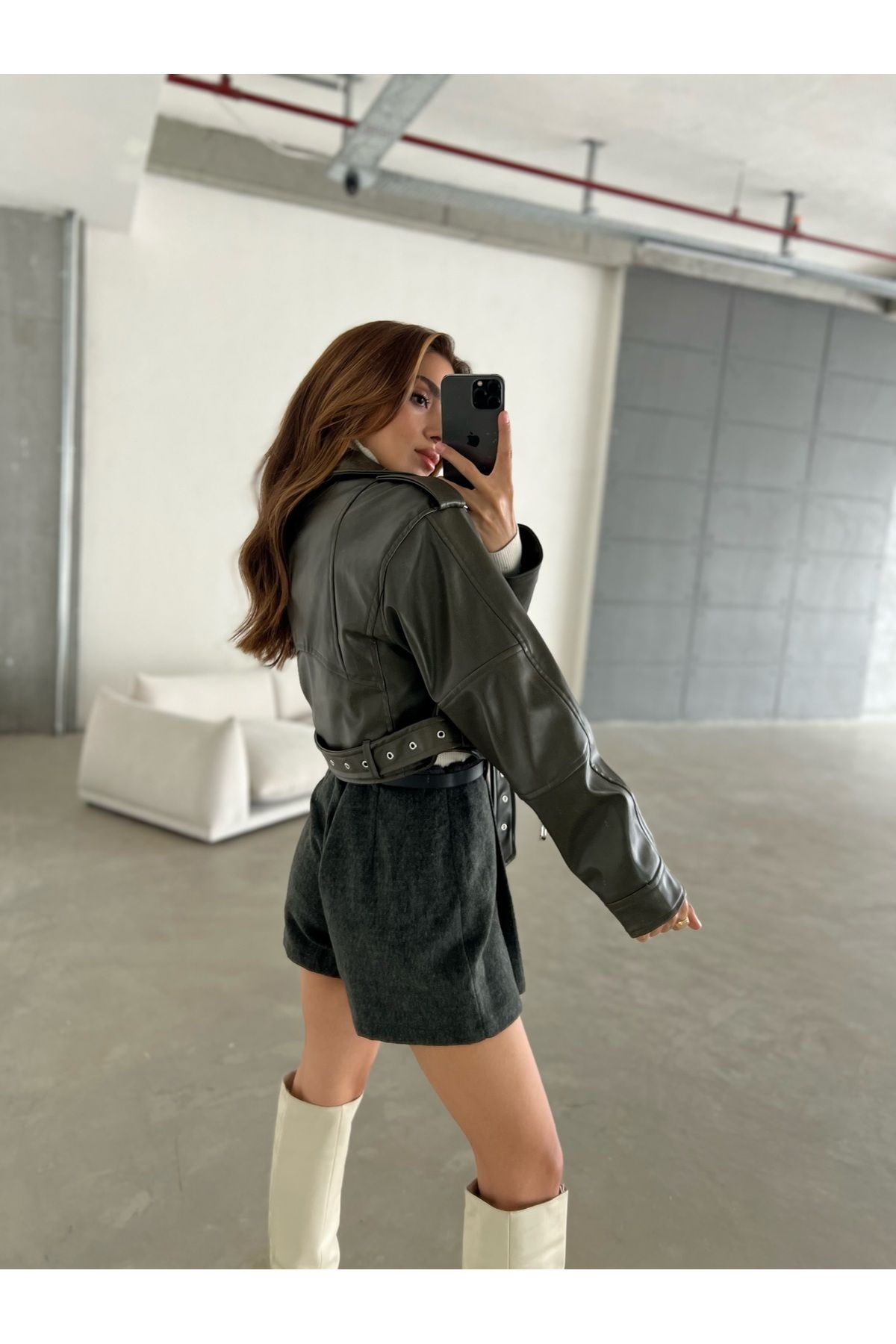 Laluvia-Δερμάτινο μπουφάν Khaki Kelvin Tumbled Biker 2